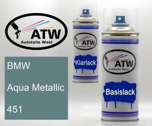 BMW, Aqua Metallic, 451: 400ml Sprühdose + 400ml Klarlack - Set, von ATW Autoteile West.